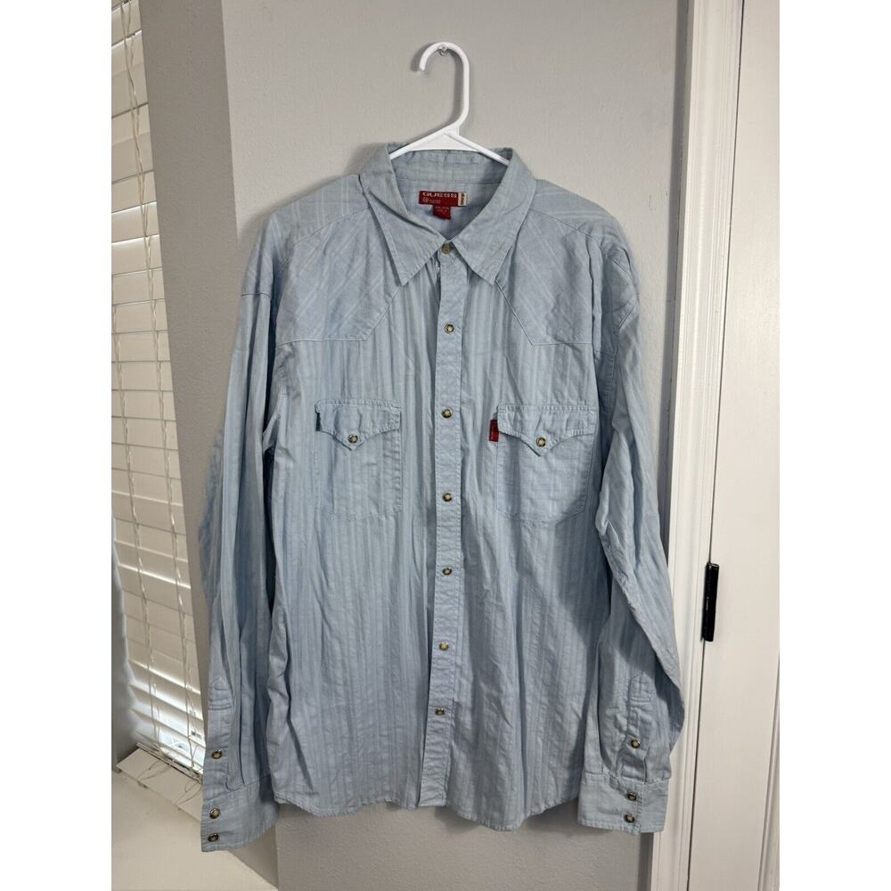 Guess Shirt Mens 2XL XXL Button Up Blue‎ Plaid Pearl Snap Y2K Western